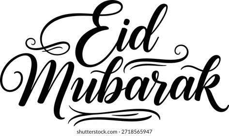 Elegant script for 'Eid Mubarak' in black, a classic Islamic holiday greeting
