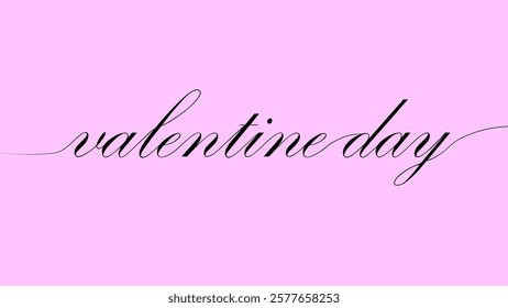 An elegant script font spelling "Valentine Day" on a pastel pink background, perfect for romantic and festive designs.