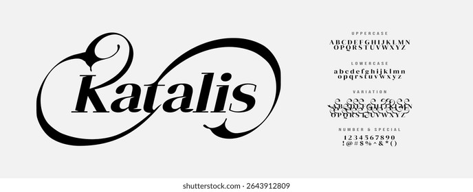 Elegant Script Font Uppercase, Lowercase and Number. Lettering in style of Minimalism. Sans serif fonts regular concept. Vector and Illustration. Simple typography music sports