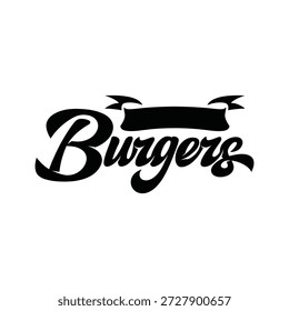 elegant script lettering design showcasing the word burgers with decorative ribbons