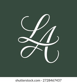 Letras de script elegantes 'L' e 'A' entrelaçadas em um design de logotipo sofisticado, incorporando graça e estilo