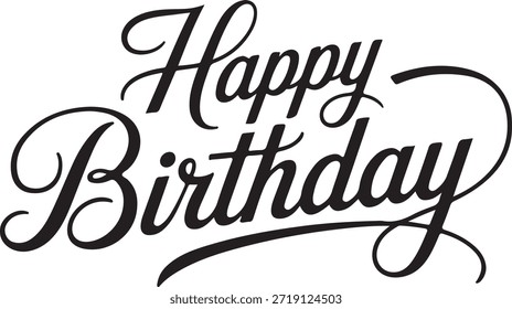 Elegant Script Text Happy Birthday Greeting Phrase Vector Graphic Keywords: happy, birthday, greeting, text, calligraphy