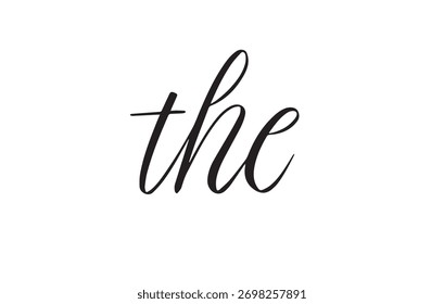 Elegant script typography vector for the word the, suitable as a refined connector in wedding invitations and luxury branding.