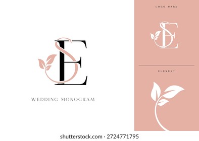 Elegant SE wedding monogram logo with botanical