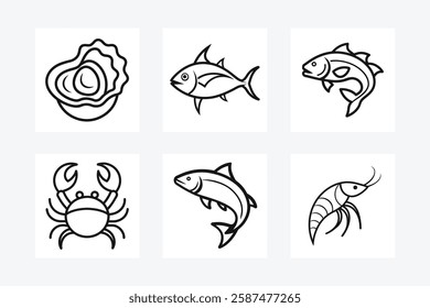 Elegant sea animal line art vector illustration featuring marine life in a minimalist outline style.