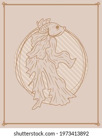 elegant sea fish on striped label