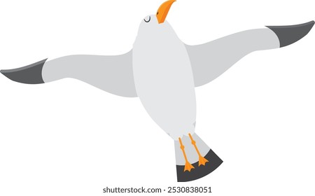 Elegant seagull gracefully soaring through the sky, embodying freedom and flight with its white, gray, and orange plumage. Evoking tranquility and simplicity in nature avian wonders