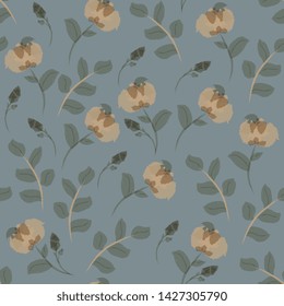 elegant seamles pattern red flowers with leaves and buds. Imitation of watercolor, hand drawing, isolated on white background