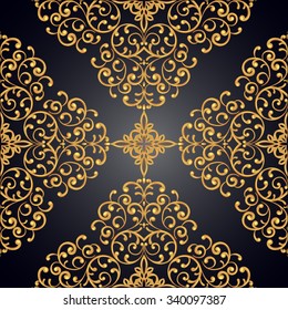 Elegant seamless background with gold lace ornament. Vector illustration.