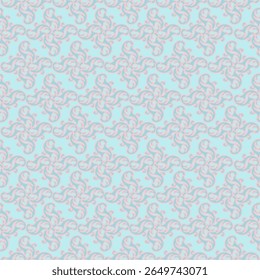 Elegante naadloze barokke stijl damast patroon in zachte pastel teal en lavendel tinten. Een perfecte herhalende achtergrond voor textielprints, behang en elegante digitale ontwerpbehoeften.