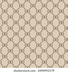 Elegant seamless beige monogram vector pattern with ornamental floral motifs and a geometric repeat for fashion textiles, bags, packaging, wallpaper and refined surface design.