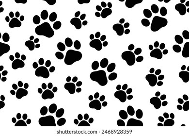 "Elegant Seamless Black and White Dog Paw Print Pattern for Graphic Design and Textile Art"