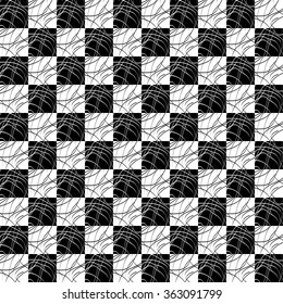 Elegant seamless black and white pattern into the cage with crooked lines. Modern design for various creative projects.