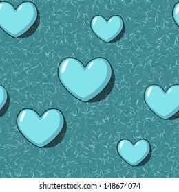 Elegant seamless with blue cartoon hearts on the blue carpet background