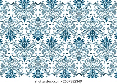 elegant seamless blue floral pattern with intricate arabesque influences for high-end fashion apparel and stylish accessories


