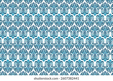 elegant seamless blue floral pattern with intricate swirls and floral accents for luxurious bedsheets and decorative accessories

