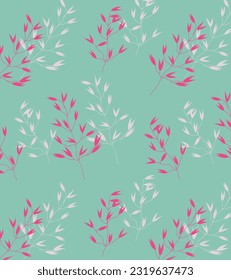Elegante fondo botánico sin fisuras de plantas de avena sobre fondo rosa y verde. Diseño de superficie minimalista para impresiones en ropa y papel.