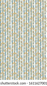 elegant seamless botanical pattern with hand drawn flowers and vertical stripes