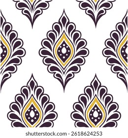 Elegant seamless damask floral pattern in a luxurious ornamental style. Perfect vector design for textiles, wallpapers, and vintage-themed projects. Timeless beauty in every detail.