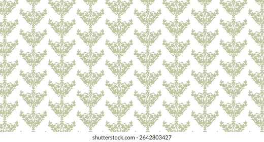 Elegant seamless damask floral pattern in soft pale green on white. Ideal for vintage-style wallpaper, textile prints, wrapping paper, and sophisticated decorative or invitation design projects.