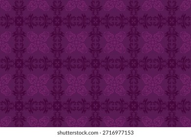 Elegantes nahtloses Damast-Blumenmuster in satten violetten Tönen mit subtilen Zierdetails. Klassisches Vintage-Design, geeignet für Tapeten, Stoff, Textilien, Inneneinrichtung und dekorative Hintergründe.
