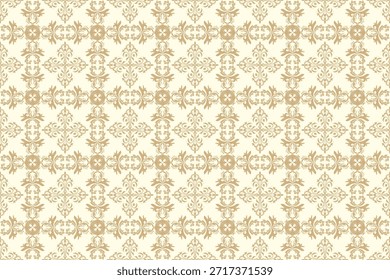 Elegant seamless damask pattern in beige and cream tones. Classic ornamental background suitable for wallpaper, fabric, textile, interior design, wrapping paper, and luxury decorative projects.