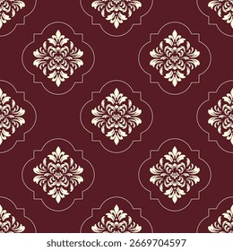 Elegantes, nahtloses Damast-Muster - Vintage-Zierhintergrund mit floralem Hintergrund für Luxus-Design und Heimdekoration