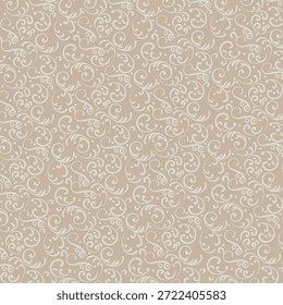 Elegante patrón de remolino de damasco sin costuras, fondo floral ornamental beige