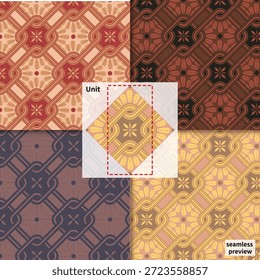 Elegante, nahtlose Deko-Fliese mit floralem Zentrum und verwobenem, bandartigem Loop-Motiv für die Verwendung in Textilien und Verpackungen