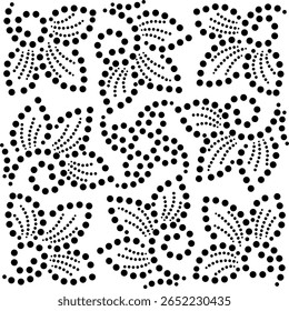 Elegant Seamless Design Pattern of  Dotted Curvy Flowers radiating towards centre, Hand drawn Curvy Floral Vector Illustration with central springs for Embroidery, curtains, cushion, carpet wallpaper 