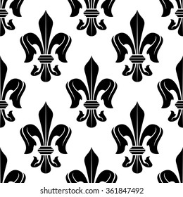 Elegant seamless fleur-de-lis pattern with black and white victorian stylized floral ornament. Vintage interior textile, accessories or wallpaper design usage