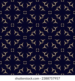 Elegant seamless floral geometric pattern in gold and black. Abstract vector luxury background with flower silhouettes, stars. Simple golden minimal ornament texture. Stylish repeatable geo design