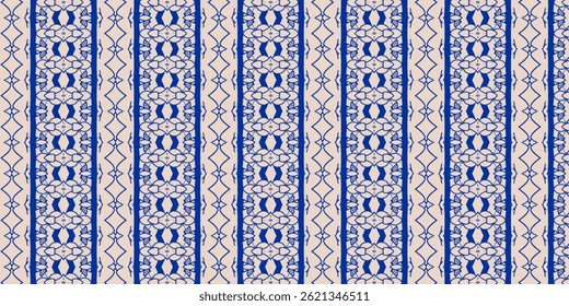 Elegant Seamless Floral Ornament Pattern in Blue Line Art