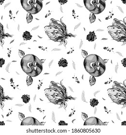 Elegante patrón floral sin fisuras. Ilustración vectorial de contraste. Rosas, flores silvestres, hojas, espinas, elementos vintage sobre un fondo blanco.