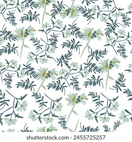 Elegant seamless floral pattern with fall flowers. Repeatable botanical background. Flat vector illustration.