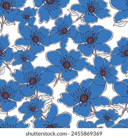 Elegant seamless floral pattern with fall flowers. Repeatable botanical background. Flat vector illustration.