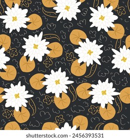 Elegant seamless floral pattern with fall flowers. Repeatable botanical background. Flat vector illustration.