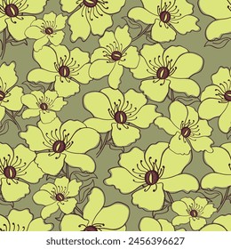 Elegant seamless floral pattern with fall flowers. Repeatable botanical background. Flat vector illustration.