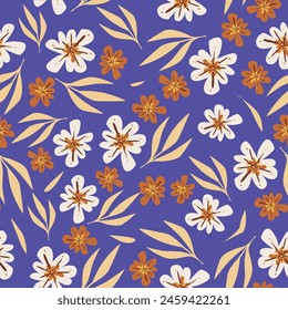 Elegant seamless floral pattern with fall flowers. Repeatable botanical background. Flat vector illustration.