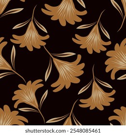 Elegant seamless floral pattern with fall flowers. Repeatable botanical background. Flat vector illustration.
