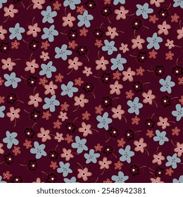 Elegante padrão floral sem emenda com flores de queda. Fundo botânico reproduzível. Ilustração de vetor plano.