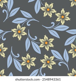 Elegante padrão floral sem emenda com flores de queda. Fundo botânico reproduzível. Ilustração de vetor plano.