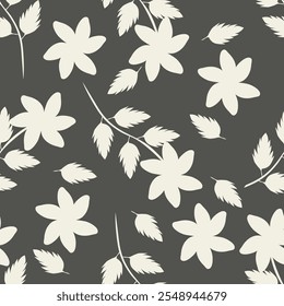 Elegant seamless floral pattern with fall flowers. Repeatable botanical background. Flat vector illustration.