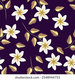 Elegant seamless floral pattern with fall flowers. Repeatable botanical background. Flat vector illustration.