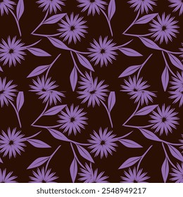 Elegant seamless floral pattern with fall flowers. Repeatable botanical background. Flat vector illustration.