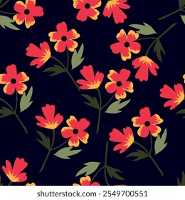 Elegant seamless floral pattern with fall flowers. Repeatable botanical background. Flat vector illustration.