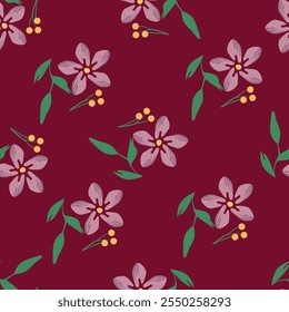 Elegant seamless floral pattern with fall flowers. Repeatable botanical background. Flat vector illustration.