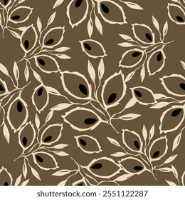 Elegant seamless floral pattern with fall flowers. Repeatable botanical background. Flat vector illustration.