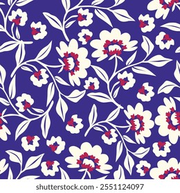 Elegante padrão floral sem emenda com flores de queda. Fundo botânico reproduzível. Ilustração de vetor plano.