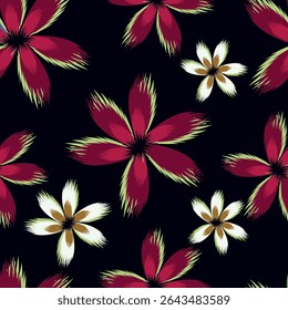 Elegante patrón floral sin fisuras con flores de otoño. Fondo botánico repetible. Ilustración vectorial plana